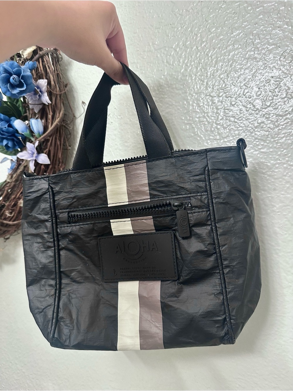 ALOHA Collection Black Sandstone Stripe Mini Tripper Go-To Tote Bag